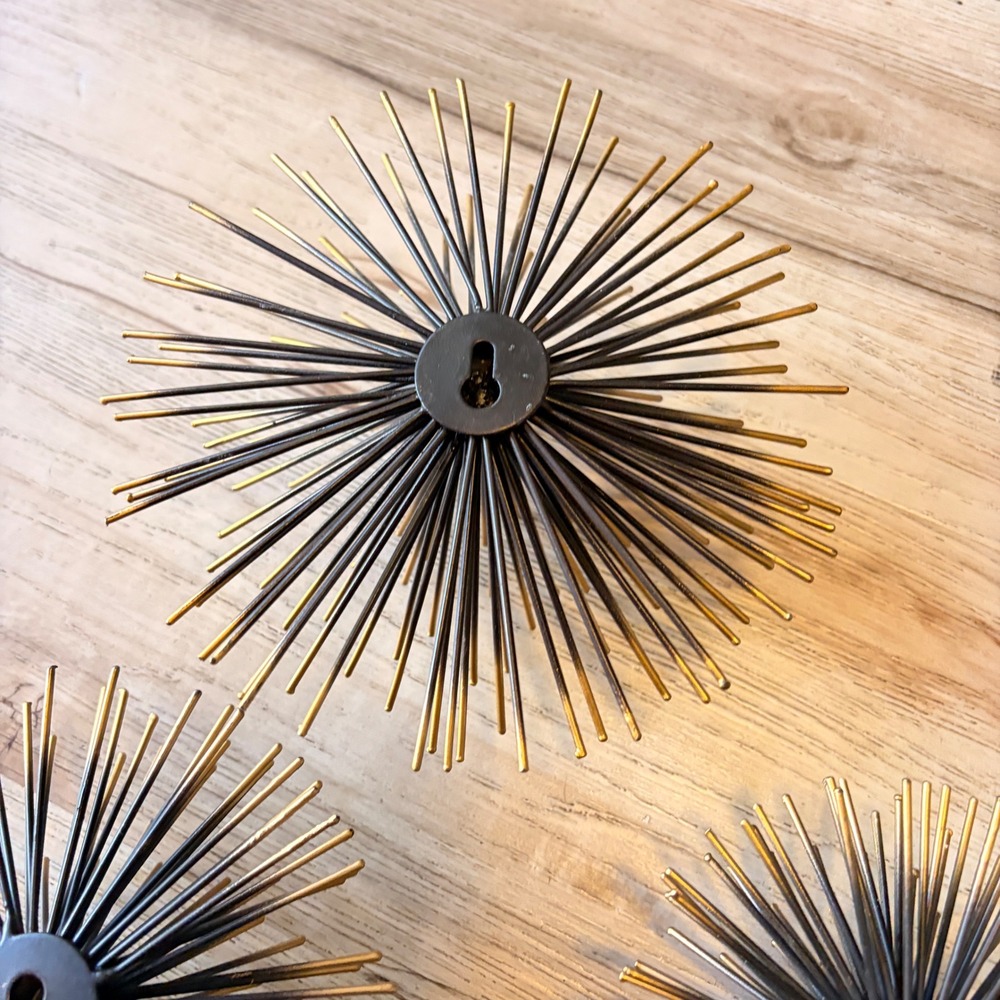 Atomic Starburst Metal Sea Urchins Wall Hangings MCM Decor Gold Black Set of 3 - Picture 10 of 16